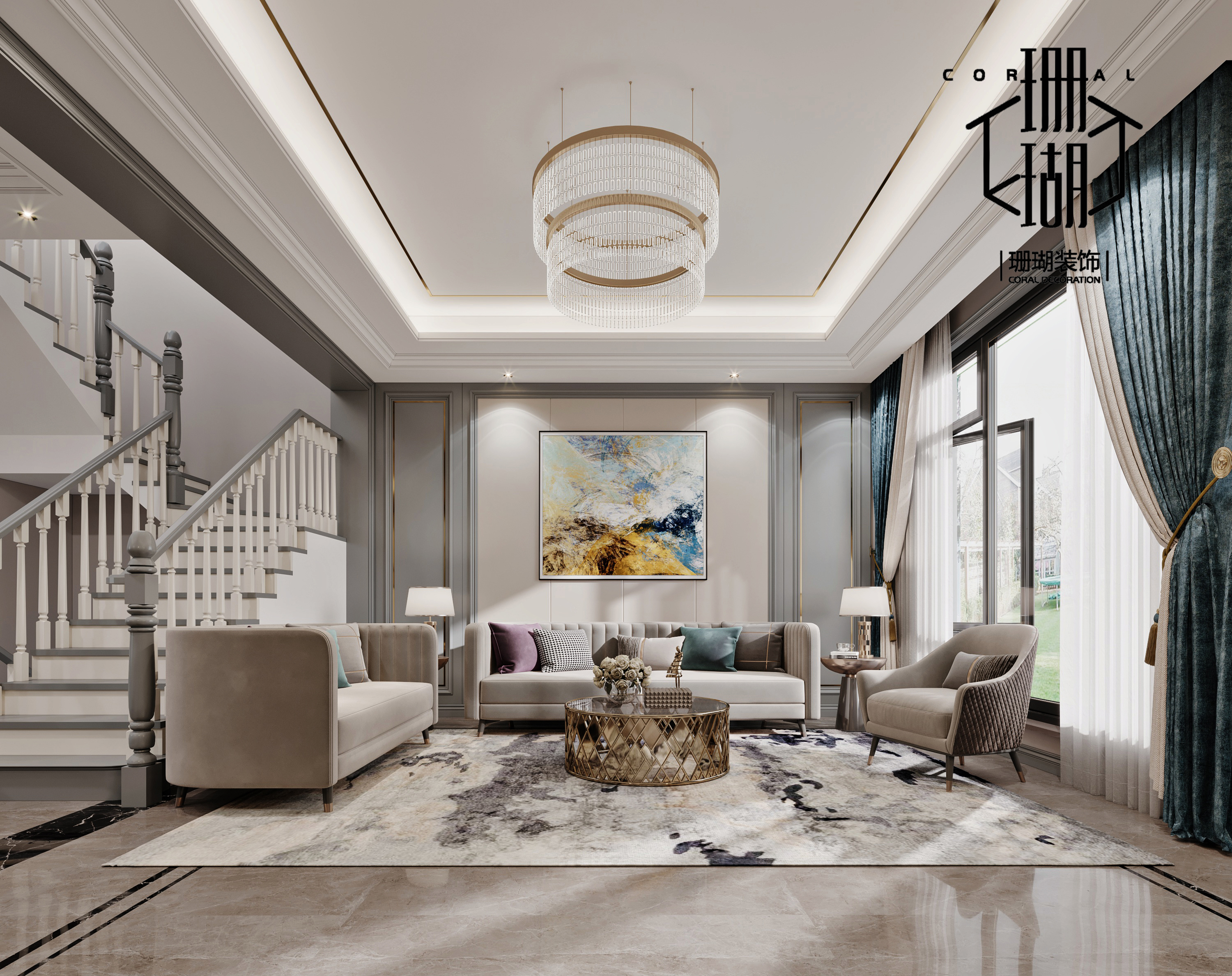 别墅装修|中央美墅330㎡_现代轻奢风格_诸暨别墅装修大宅设计 - 诸暨